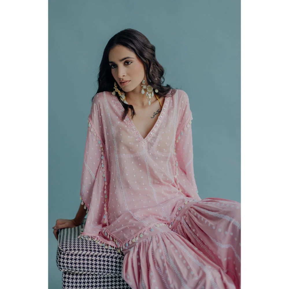 Old Marigold Laila Pink Cotton Embroidered Kaftan - Image 7
