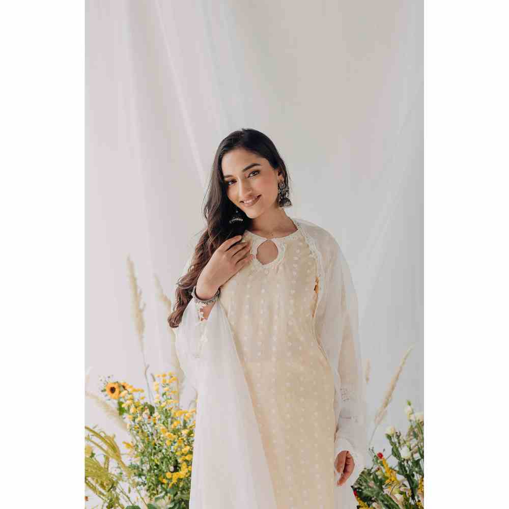 Old Marigold Maria Beige Mulmul Kurta - Image 2