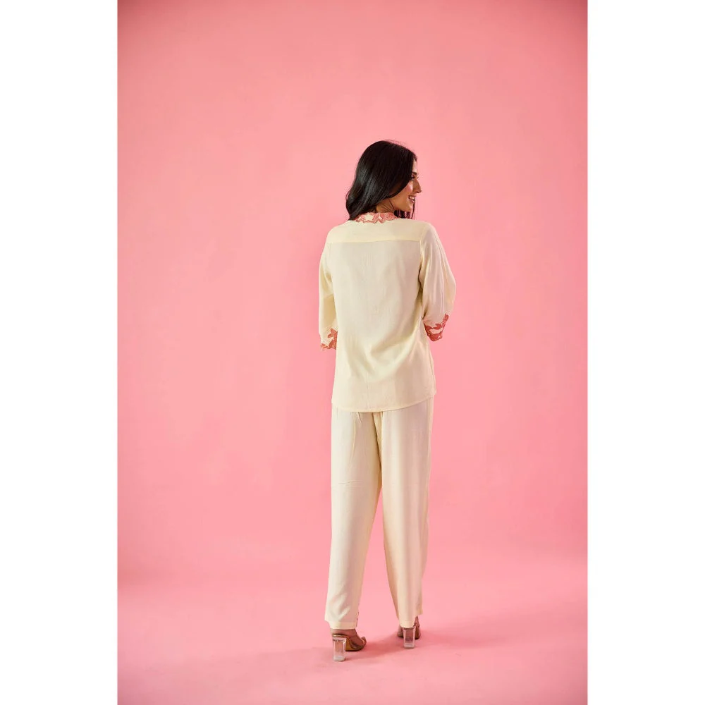 Old Marigold Petal Cream Cotton Embroidered Co-Ord (Set of 2) - Image 3