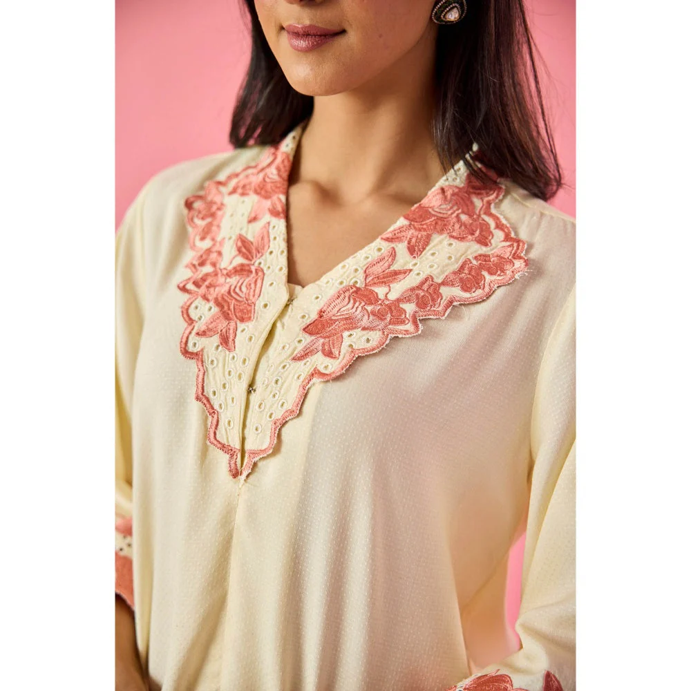 Old Marigold Petal Cream Cotton Embroidered Co-Ord (Set of 2) - Image 4