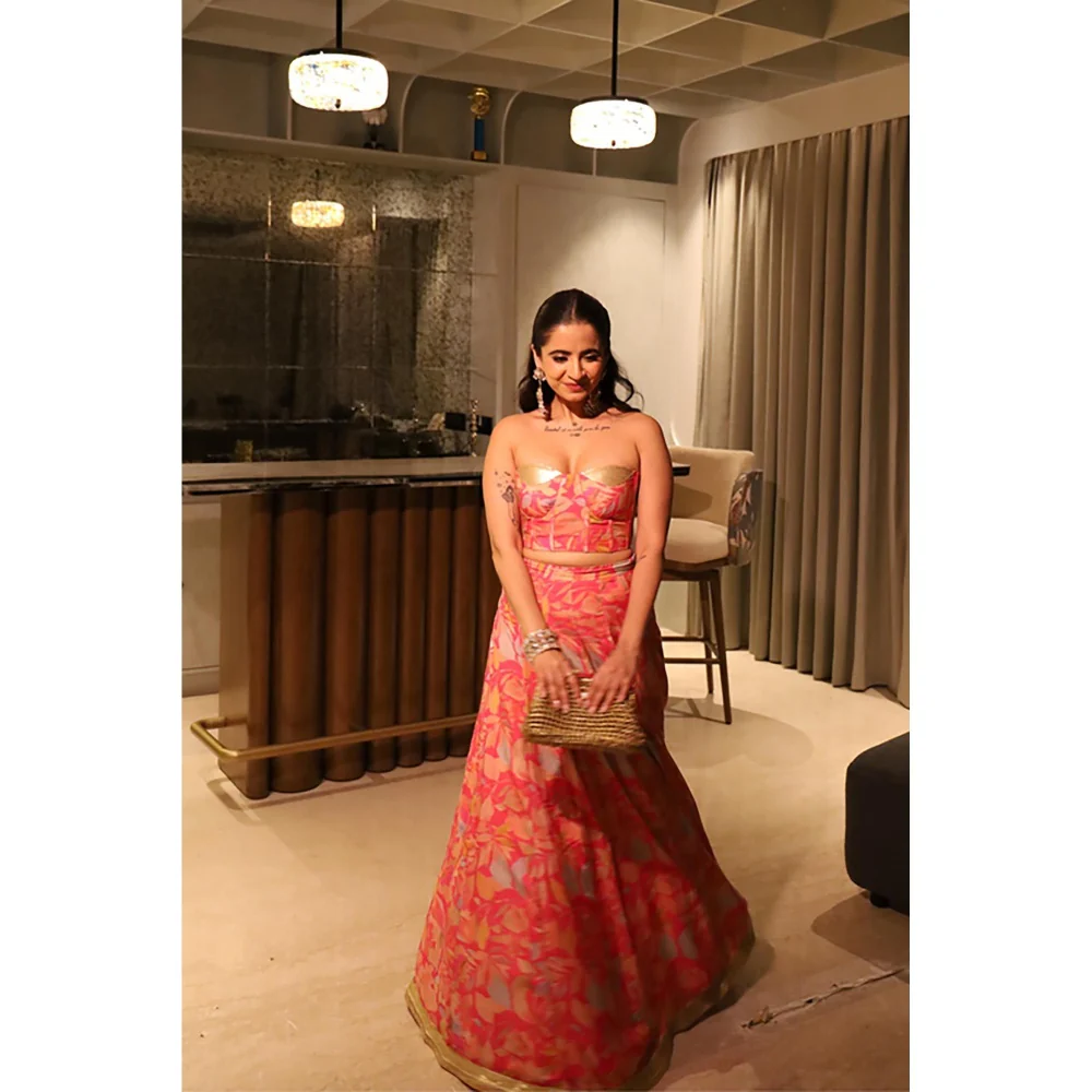 Old Marigold Rubab Pink Corset Muslin Lehenga with Blouse and Dupatta
