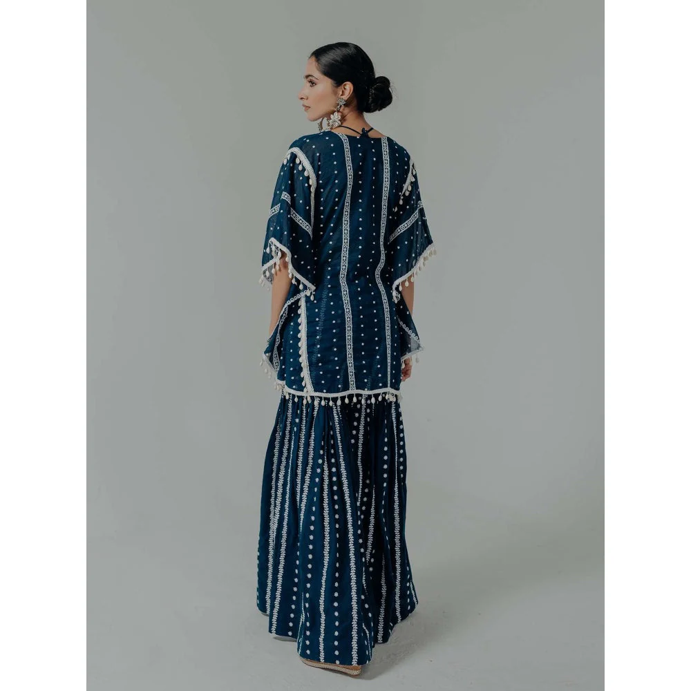 Old Marigold Saira Navy Blue Cotton Embroidered Kaftan - Image 4