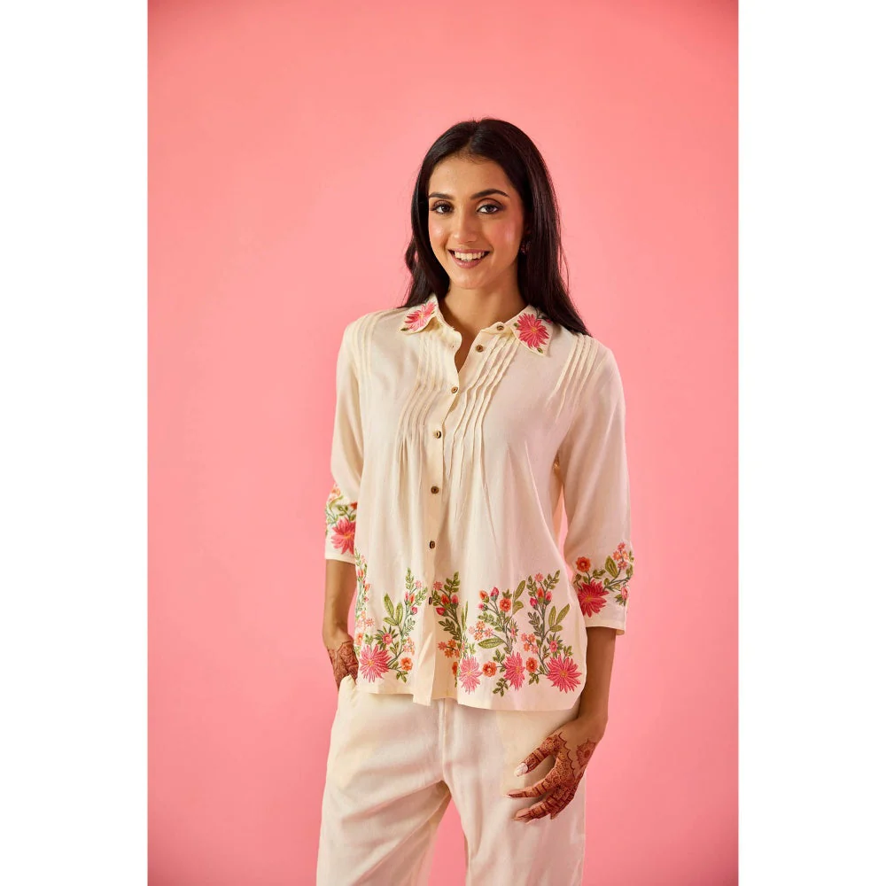 Old Marigold Twirl Off White Cotton Embroidered Co-Ord (Set of 2) - Image 3