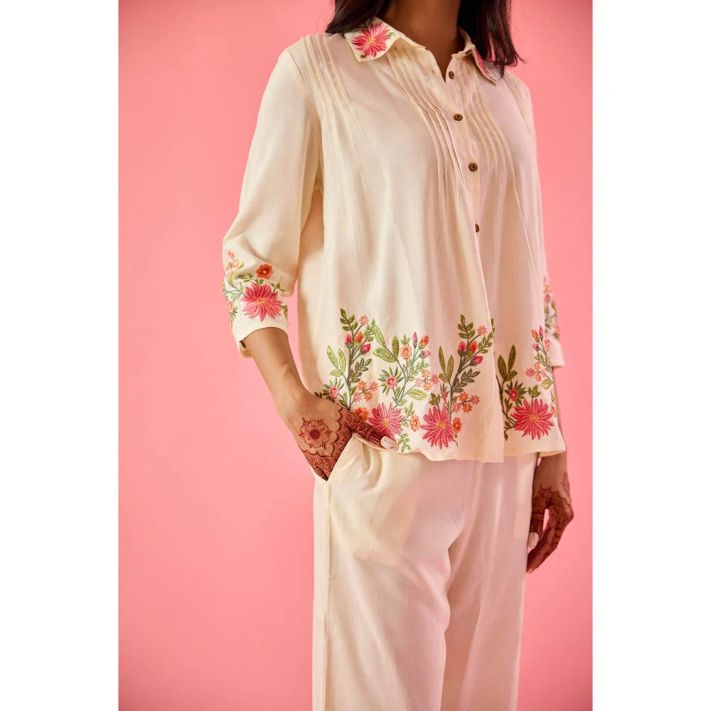 Old Marigold Twirl Off White Cotton Embroidered Co-Ord (Set of 2) - Image 5