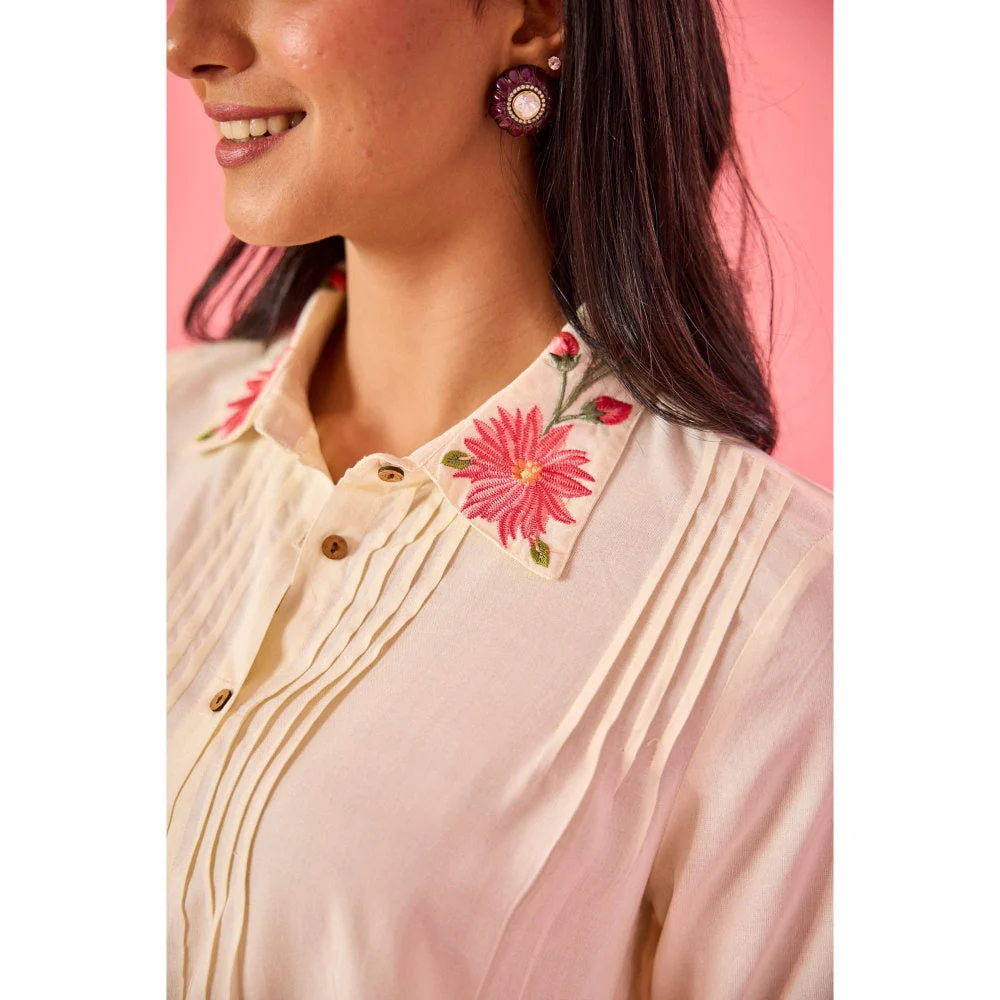 Old Marigold Twirl Off White Cotton Embroidered Co-Ord (Set of 2) - Image 8