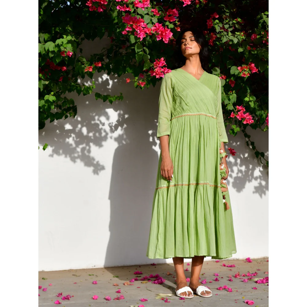 OMAANA Grapevine Green Angarkha Dress