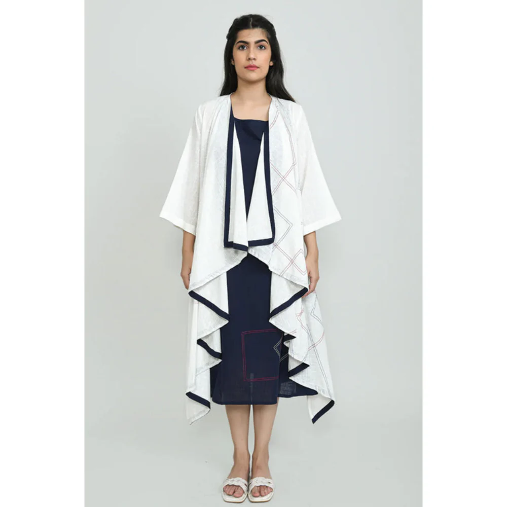OMAANA White Waterfall Dress with Shrug