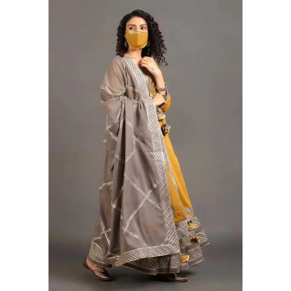 OMAANA Women Mulmul Yellow Kurta with Skirt and Dupatta - Image 3