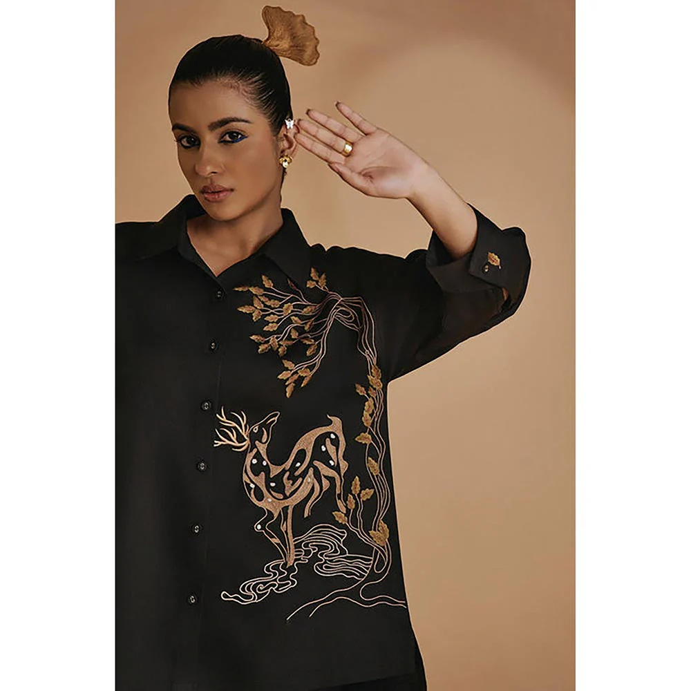 ORIGANI Black Deer In Bloom Shirt - Image 5