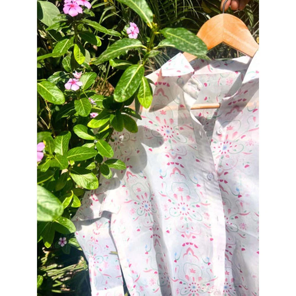 ORNAMAAS Sukoon Kamal White Organza Printed Shirt - Image 3