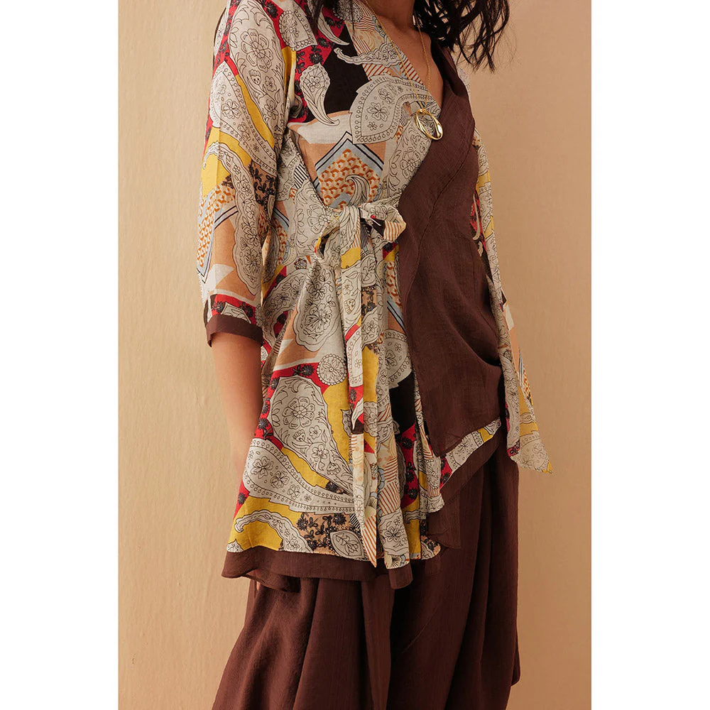 Pallavi Agarwal Brown Erina Wrap Co-Ord (Set of 2) - Image 2