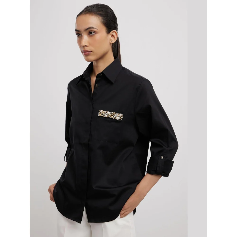 Pallavi Swadi Black Pearl Pocket Strip Shirt - Image 4