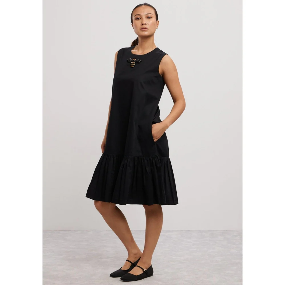 Pallavi Swadi Black Short Frill Dress with Beetle Brooch - Image 3