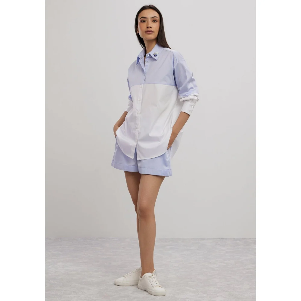 Pallavi Swadi Sky Blue Swarovski Block Shorts Co-Ord Set - Image 3