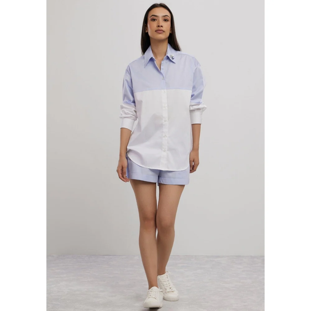Pallavi Swadi Sky Blue Swarovski Block Shorts Co-Ord Set - Image 4