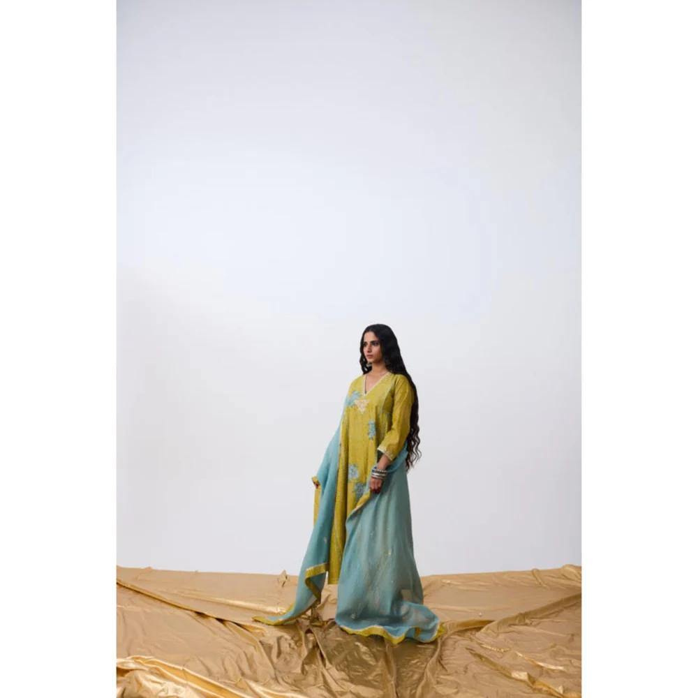 Pant AND PAJAMAS Women Cotton Silk Green Kurta with Pant and Dupatta - Image 5