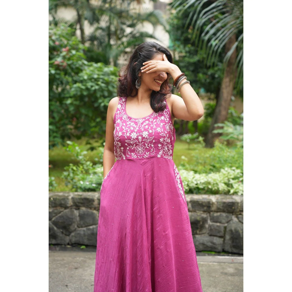 PANTS AND PAJAMAS Berry Chikan Chanderi Mull Dress - Image 2