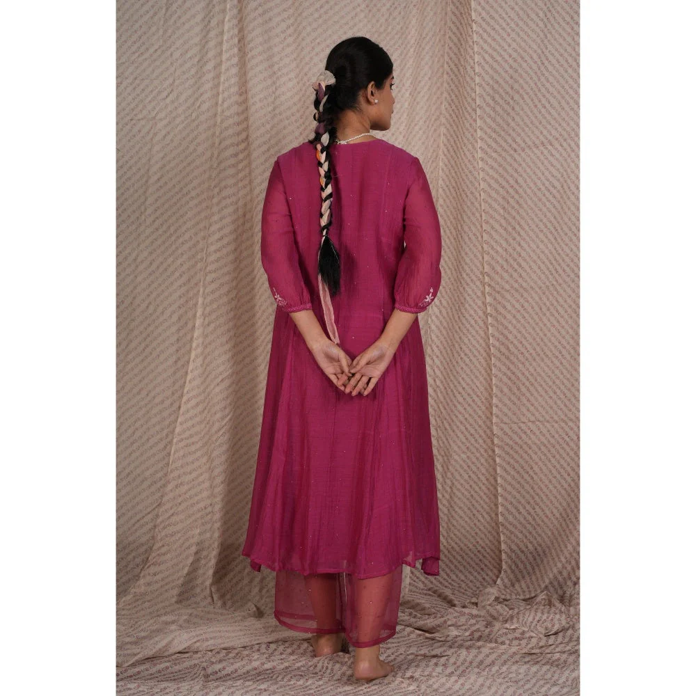 PANTS AND PAJAMAS Berry Chikan Embroidered Kurta (Set of 3) - Image 6