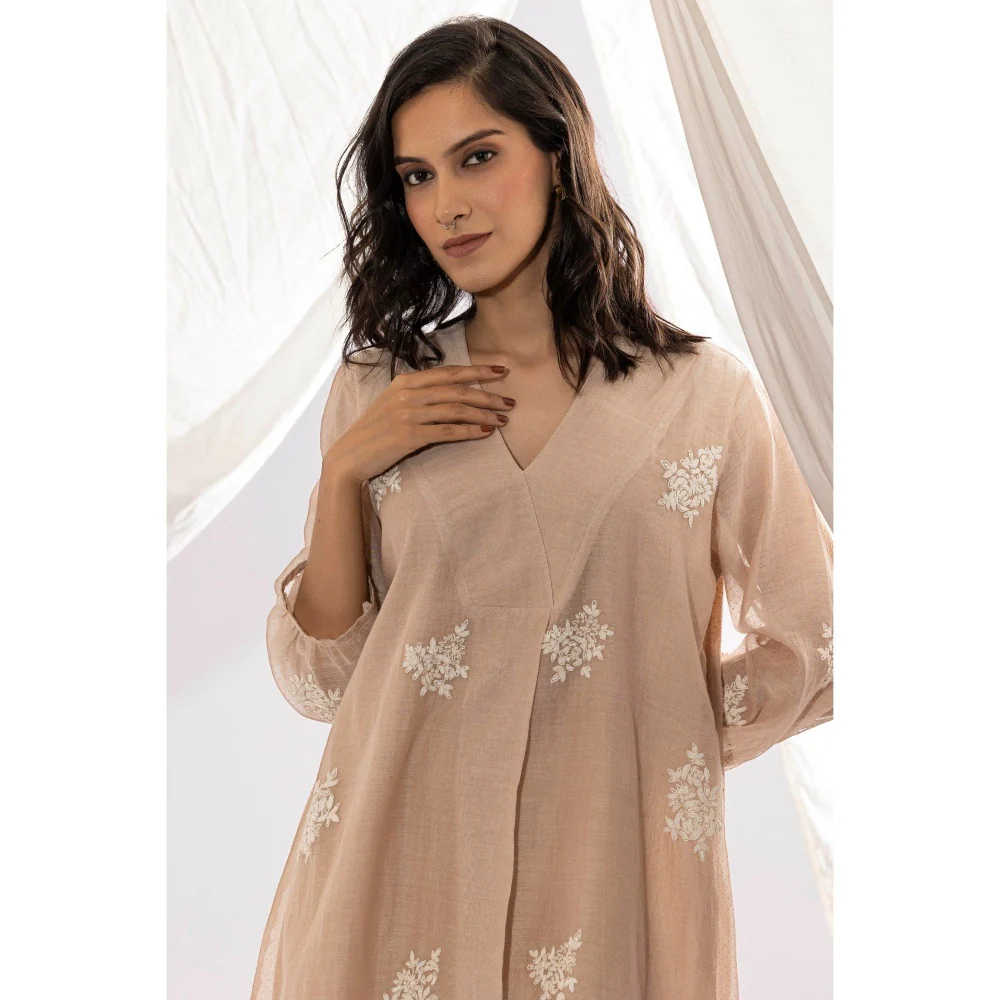 PANTS AND PAJAMAS Ivory Printed Chanderi Mull Kurta - Image 4