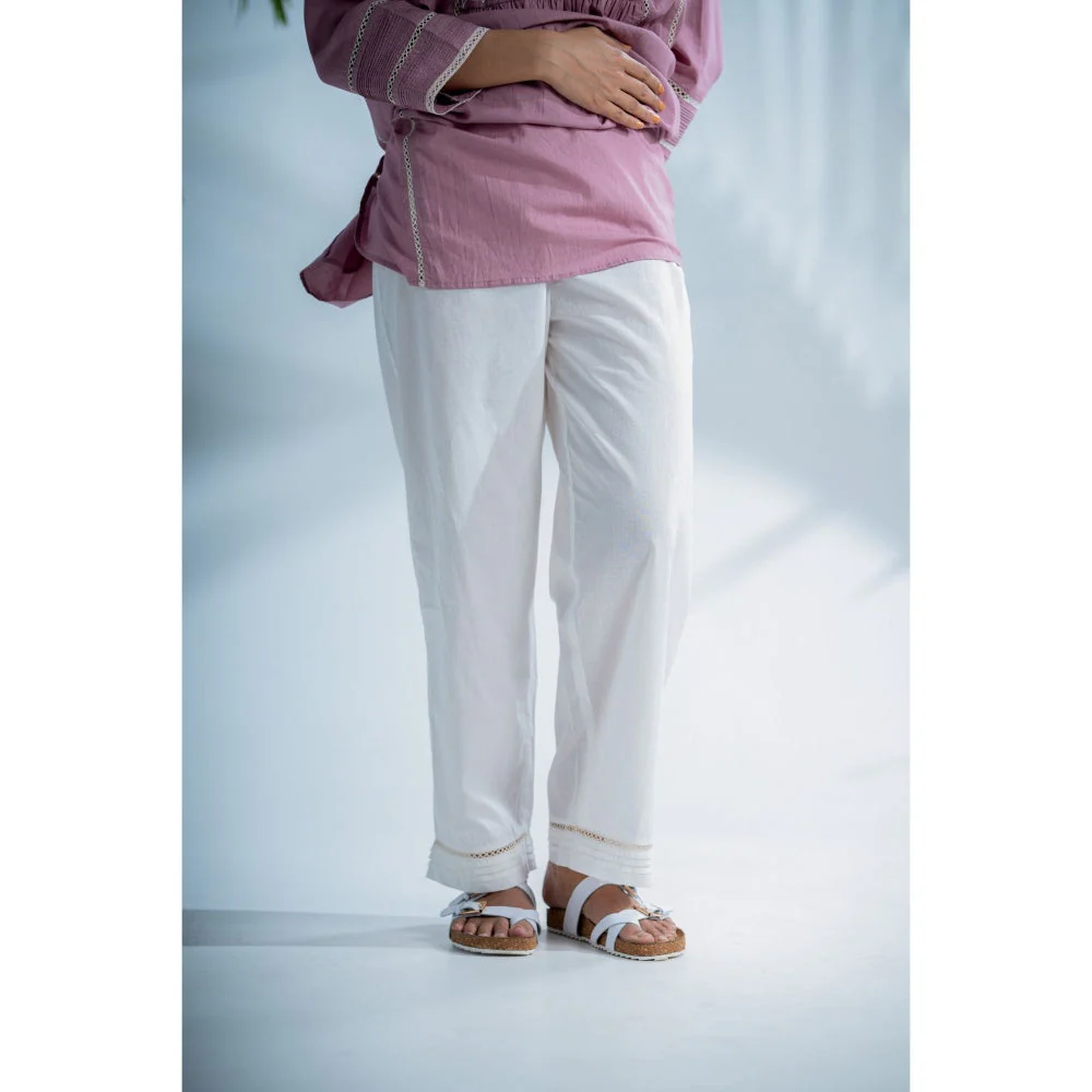 PANTS AND PAJAMAS Mauve Lilac Chikankari in Cotton and Chanderi Dupatta (Set of 3) - Image 5