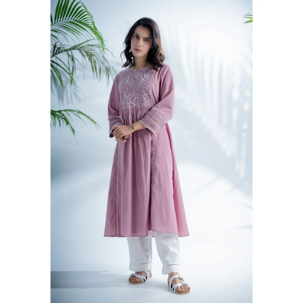 PANTS AND PAJAMAS Mauve Lilac Chikankari in Cotton and Chanderi Dupatta (Set of 3) - Image 6