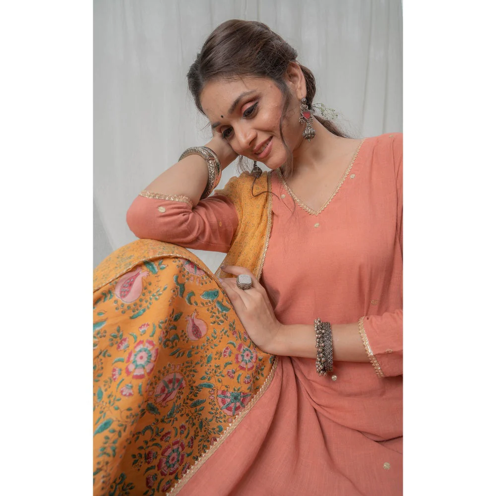 PANTS AND PAJAMAS Mustard Block Printed Kota Dupatta - Image 6