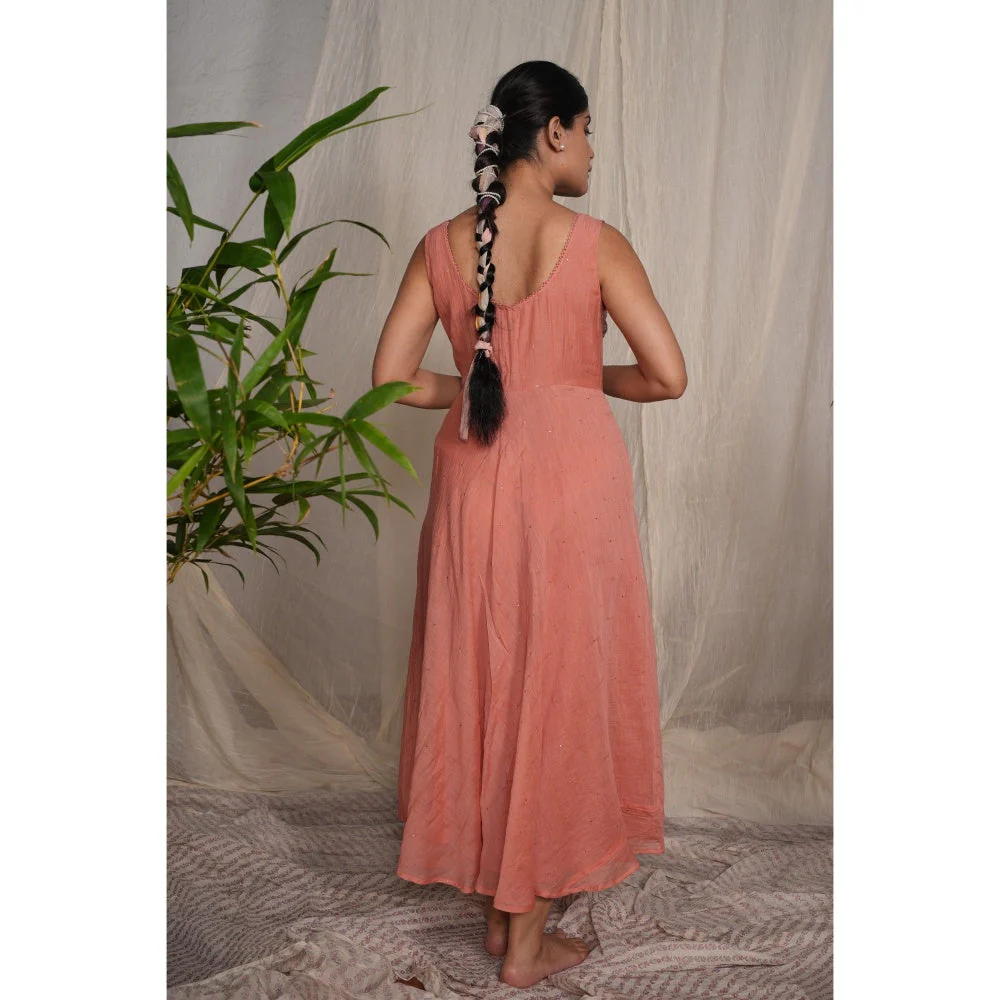 PANTS AND PAJAMAS Peach Chikan Chanderi Mull Dress - Image 7