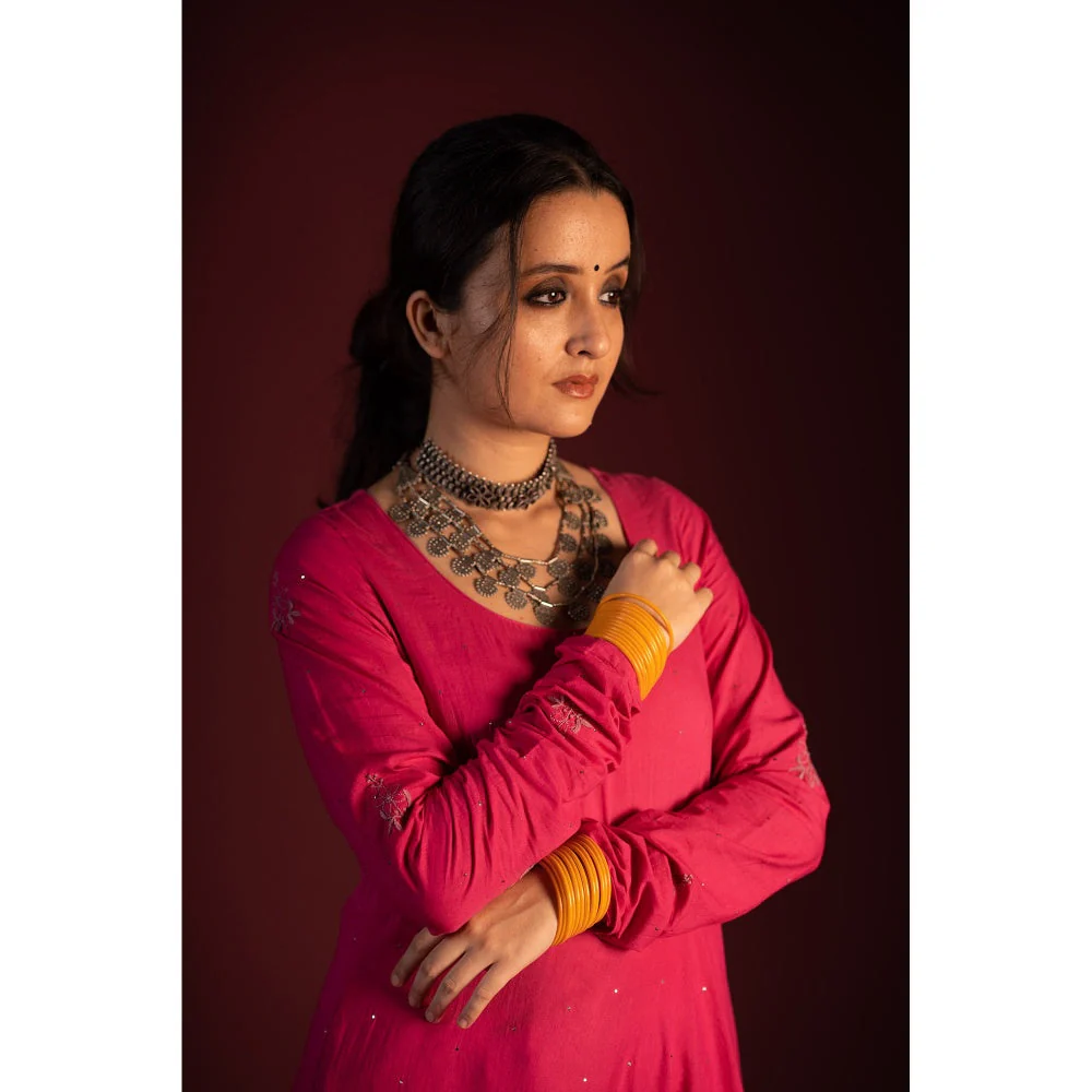PANTS AND PAJAMAS Pink Mangal Foil Print Dupatta - Image 7