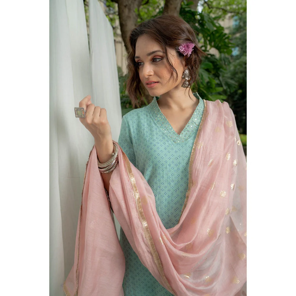 PANTS AND PAJAMAS Rose Pink Foil Printed Chanderi Dupatta - Image 3