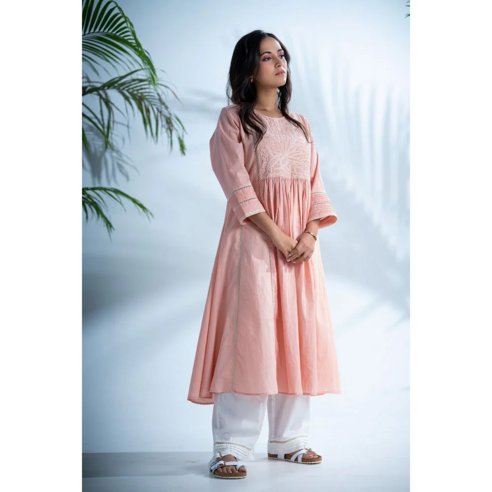 PANTS AND PAJAMAS Rozovo Blush Pink Chikankari in Cotton and Chanderi Dupatta (Set of 3) - Image 4