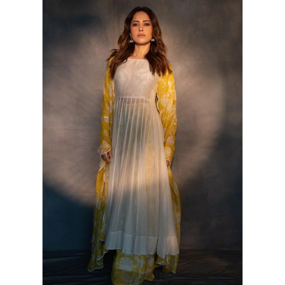 Paulmi & Harsh Off White Nushratt In The Liva Anarkali Kurta with Sharara and Dupatta - Image 2