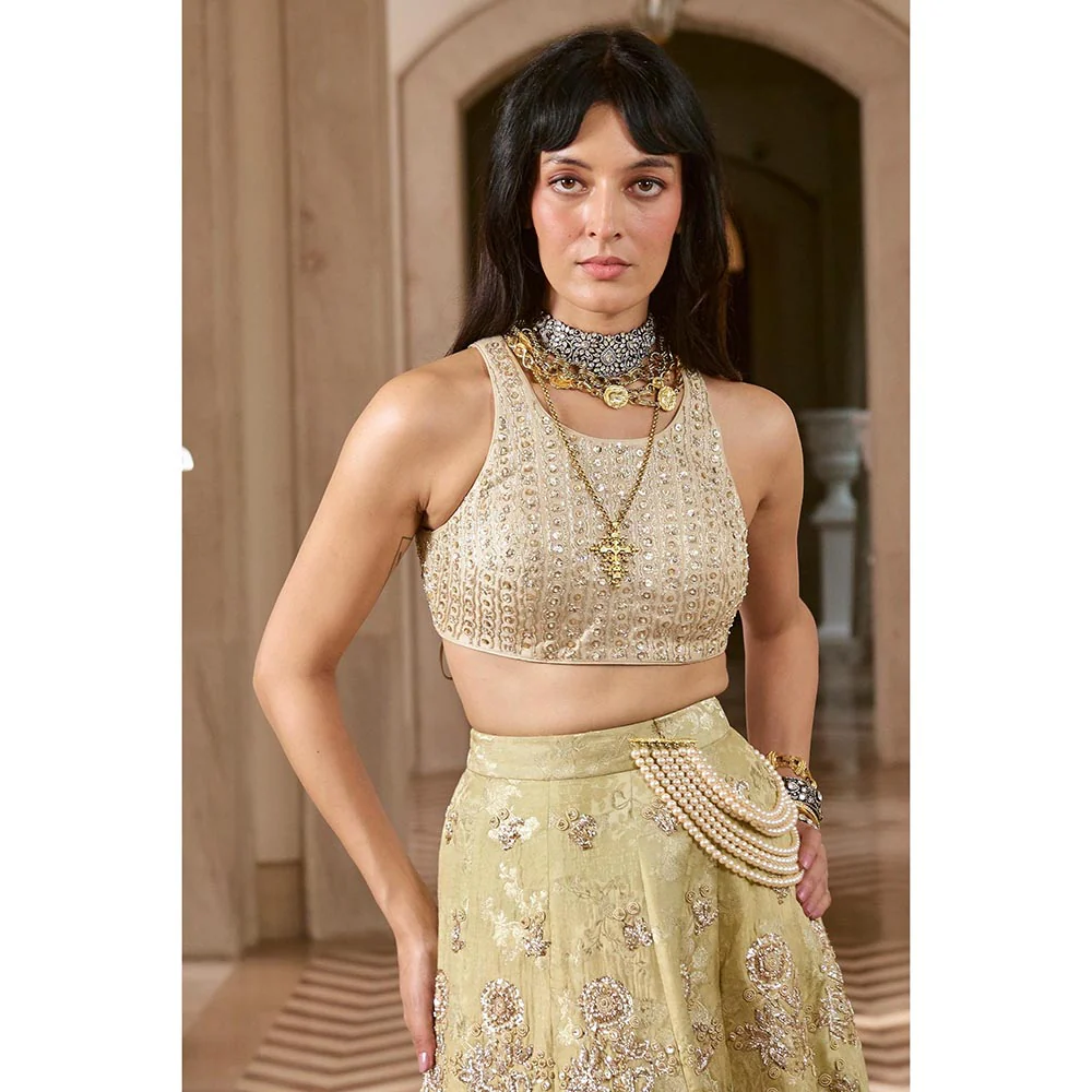 Paulmi & Harsh Sonam Green Skirt with Top and Dupatta - Image 4