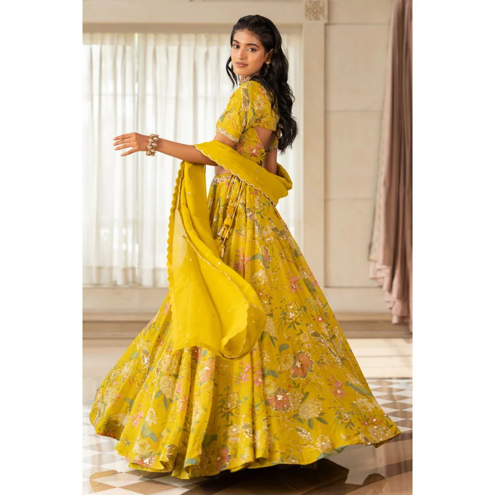 Paulmi & Harsh Sora Yellow Lehenga with Choli and Dupatta - Image 3