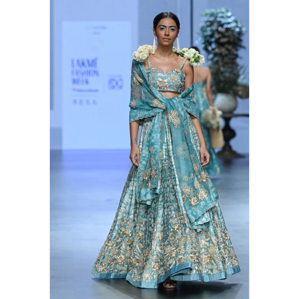 Paulmi & Harsh Vivienne Blue Lehenga with Choli and Dupatta - Image 3