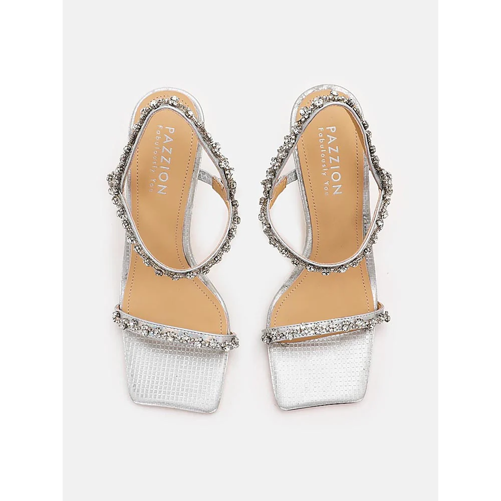 PAZZION Women Silver Amadea Diamante High Sandals Heels - Image 4