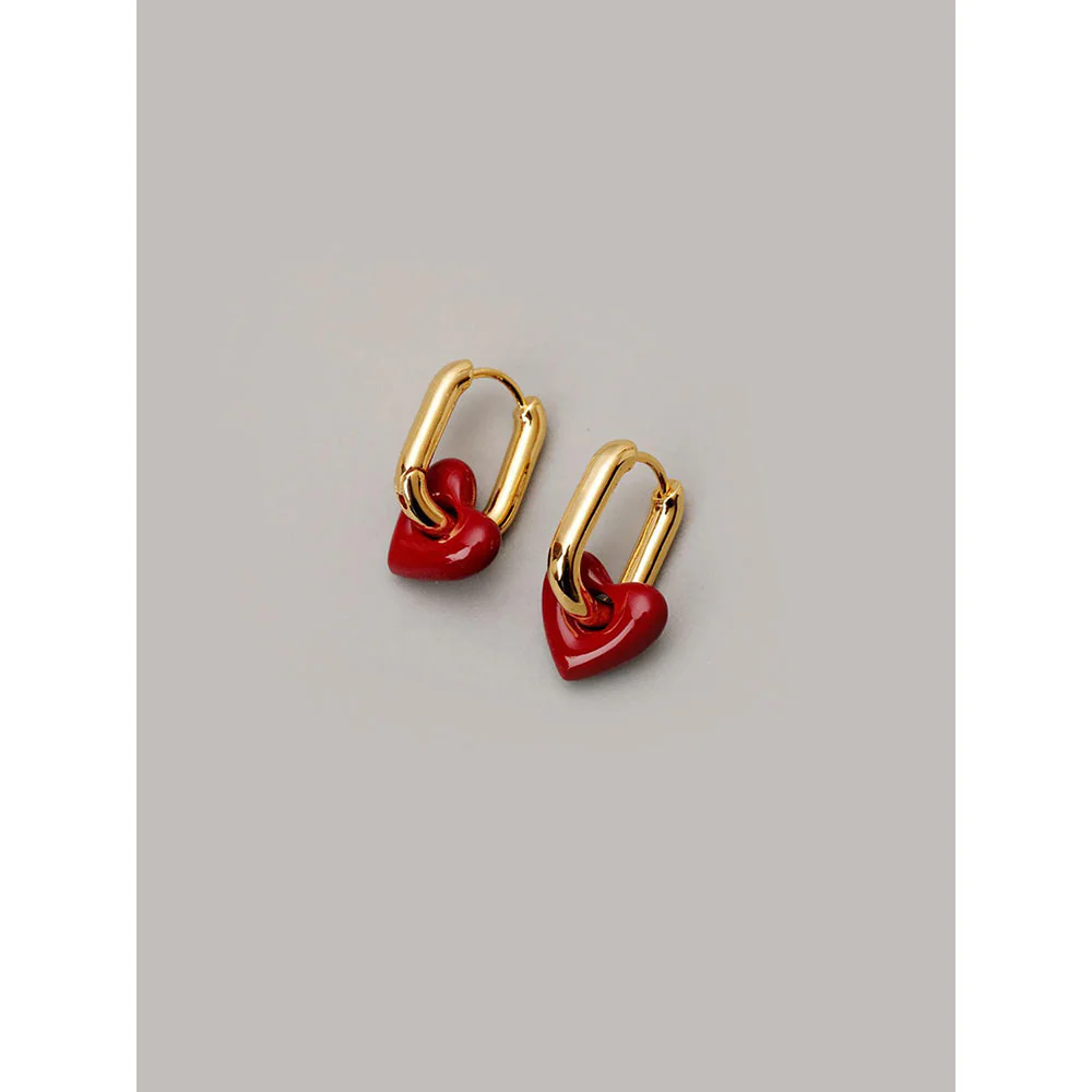 Peachy Accessories Cute Red Heart Huggie Hoop Earrings 18K Gold Plated - Image 2
