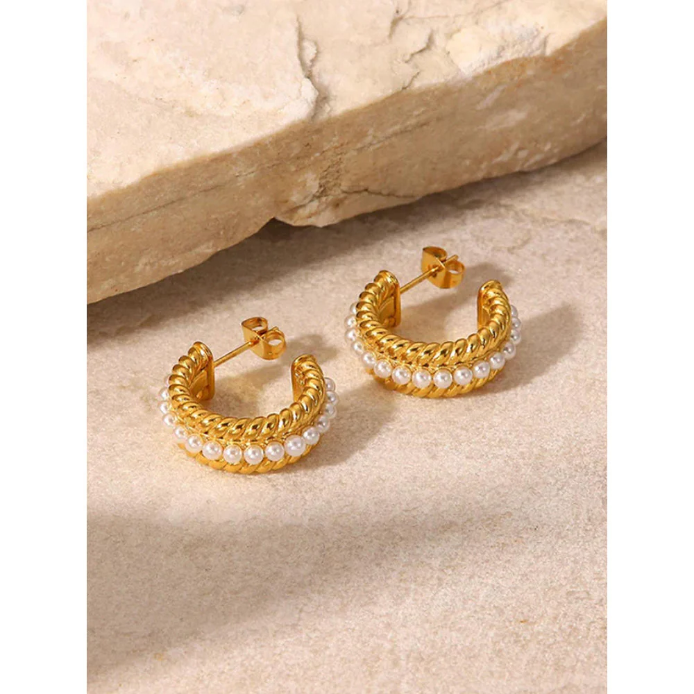 Peachy Accessories Elegant Cinderella Pearl Earrings 18K Gold Plated - Image 3