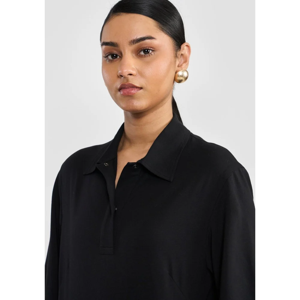 Perona Black Alisha Cotton Collar Neck Solid/Plain Polo T-Shirt - Image 4