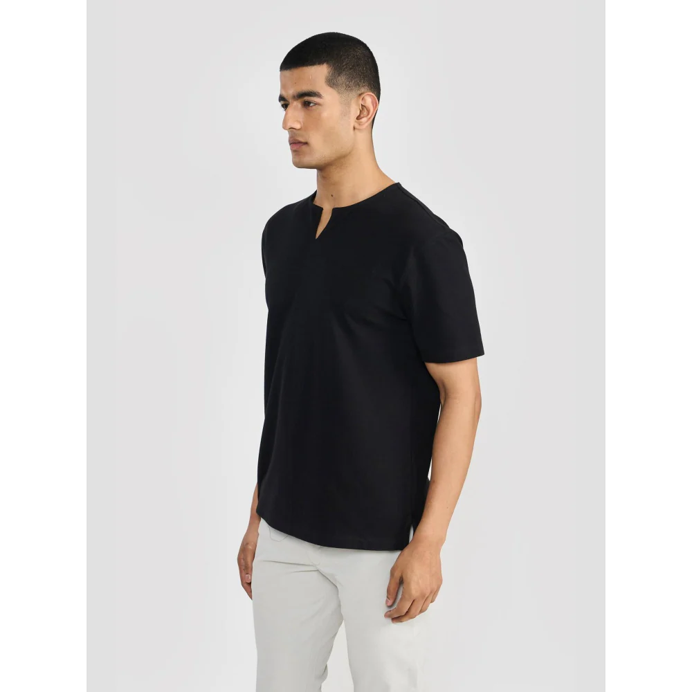 Perona Black Baron Pure Cotton Crew Neck Solid/Plain T-Shirt - Image 2