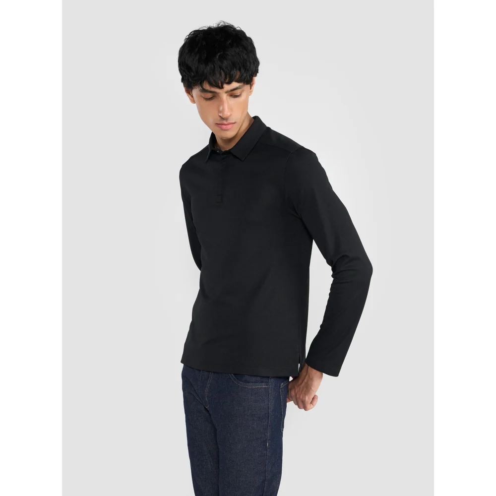 Perona Black Mike Polyester Collar Neck Solid/Plain Polo T-Shirt - Image 2