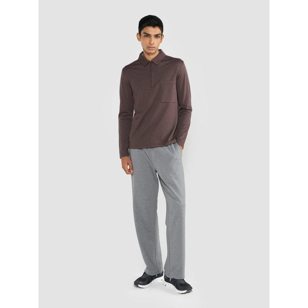 Perona Brown Tatsuko Cotton Collar Neck Solid/Plain Polo T-Shirt - Image 2