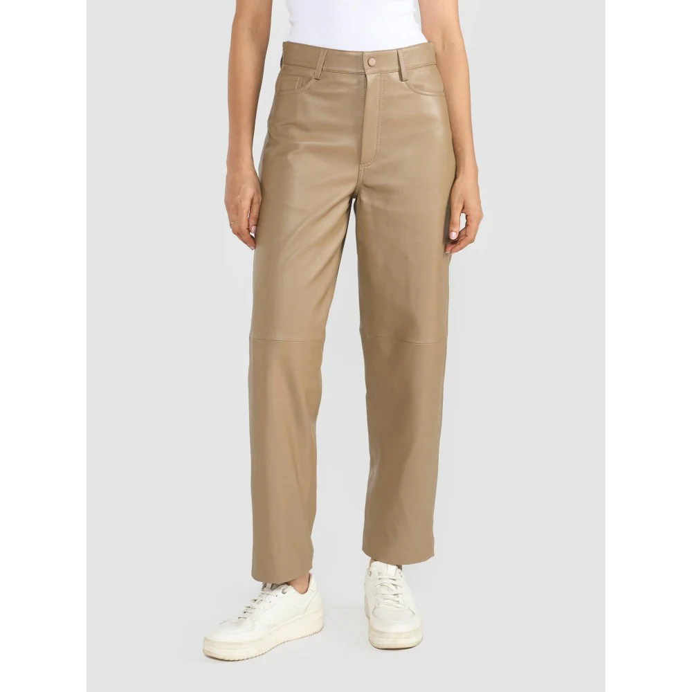 Perona Kenzie Beige Leather Relaxed Fit Pant