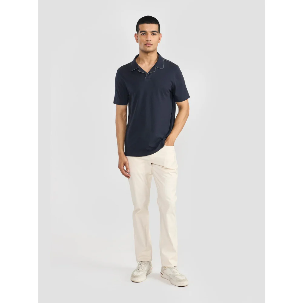 Perona Navy Blue Alex Pure Cotton Collar Neck Solid/Plain Polo T-Shirt - Image 3
