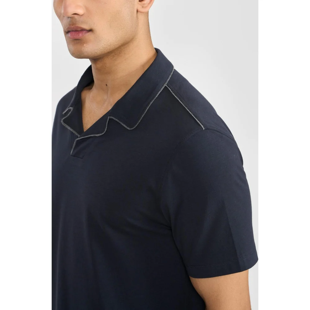 Perona Navy Blue Alex Pure Cotton Collar Neck Solid/Plain Polo T-Shirt - Image 4
