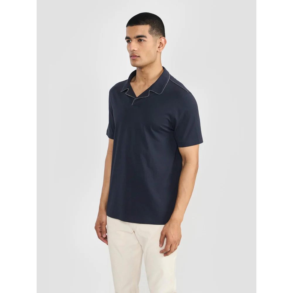 Perona Navy Blue Alex Pure Cotton Collar Neck Solid/Plain Polo T-Shirt - Image 5