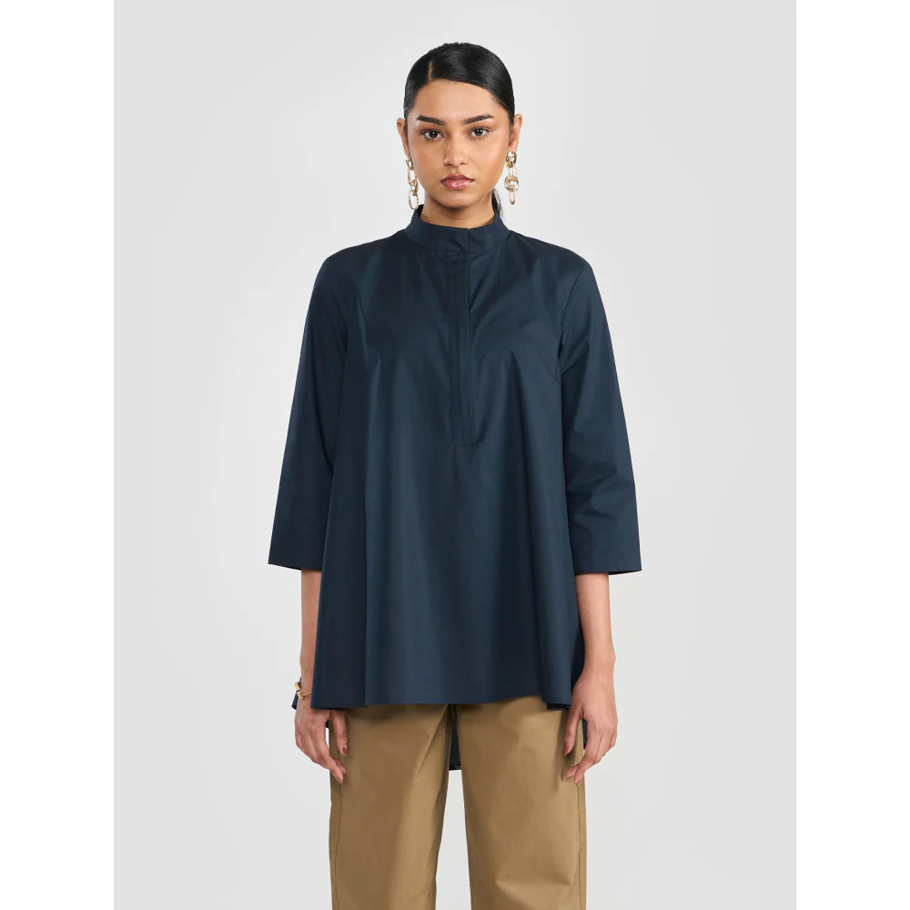 Perona Rosalie Navy Blue Half Sleeves Relaxed Fit Shirt