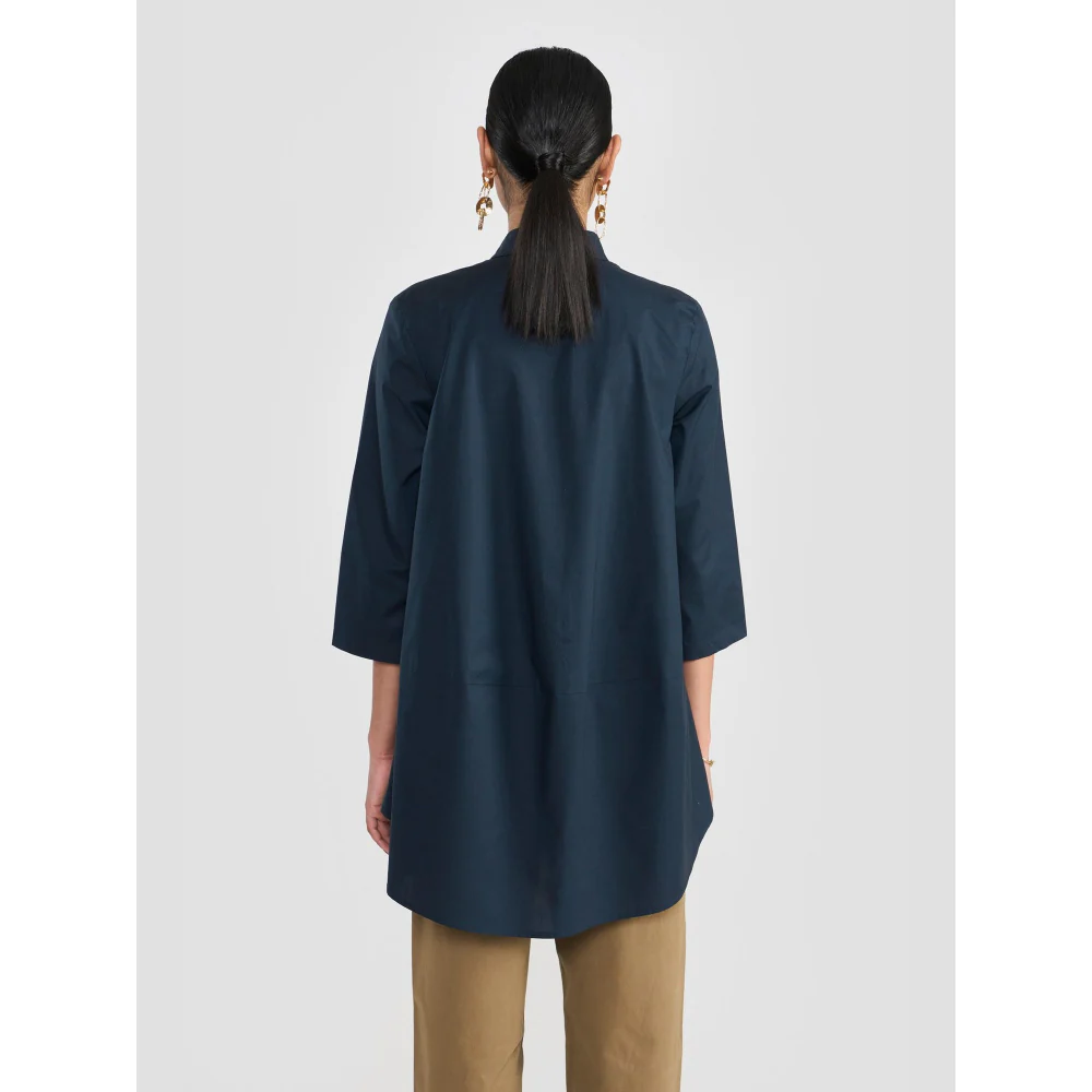 Perona Rosalie Navy Blue Half Sleeves Relaxed Fit Shirt - Image 2