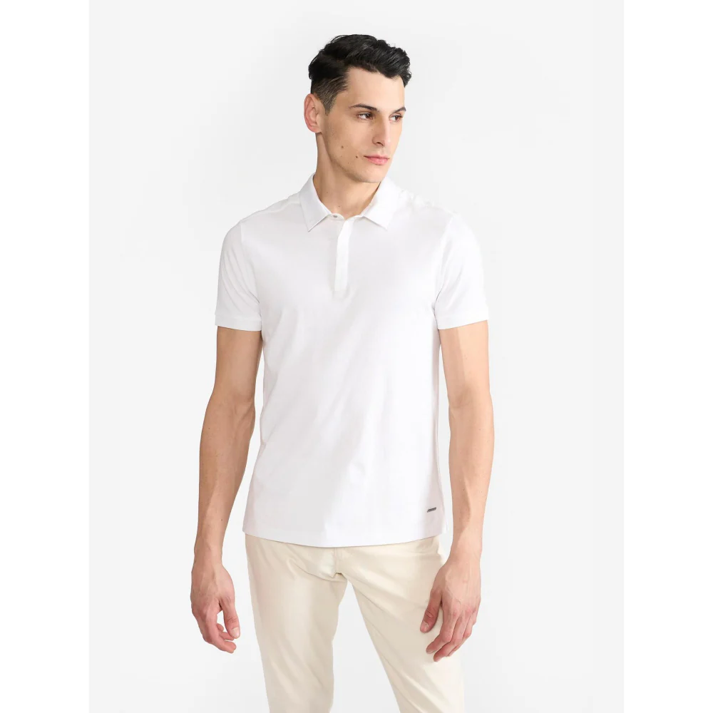 Perona White Ethan Pure Cotton Collar Neck Solid/Plain Polo T-Shirt