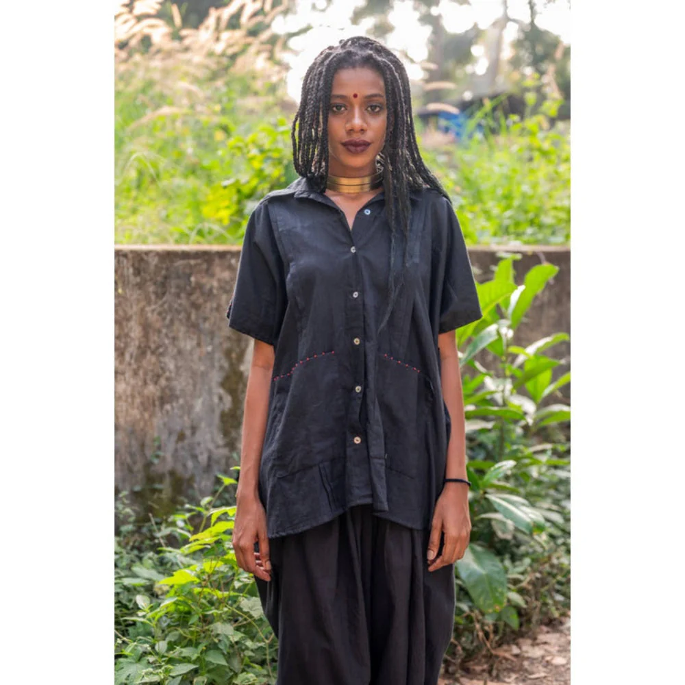 PRATHAA Aastey : Set - Black Mul Kaftan Dhoti - Image 4