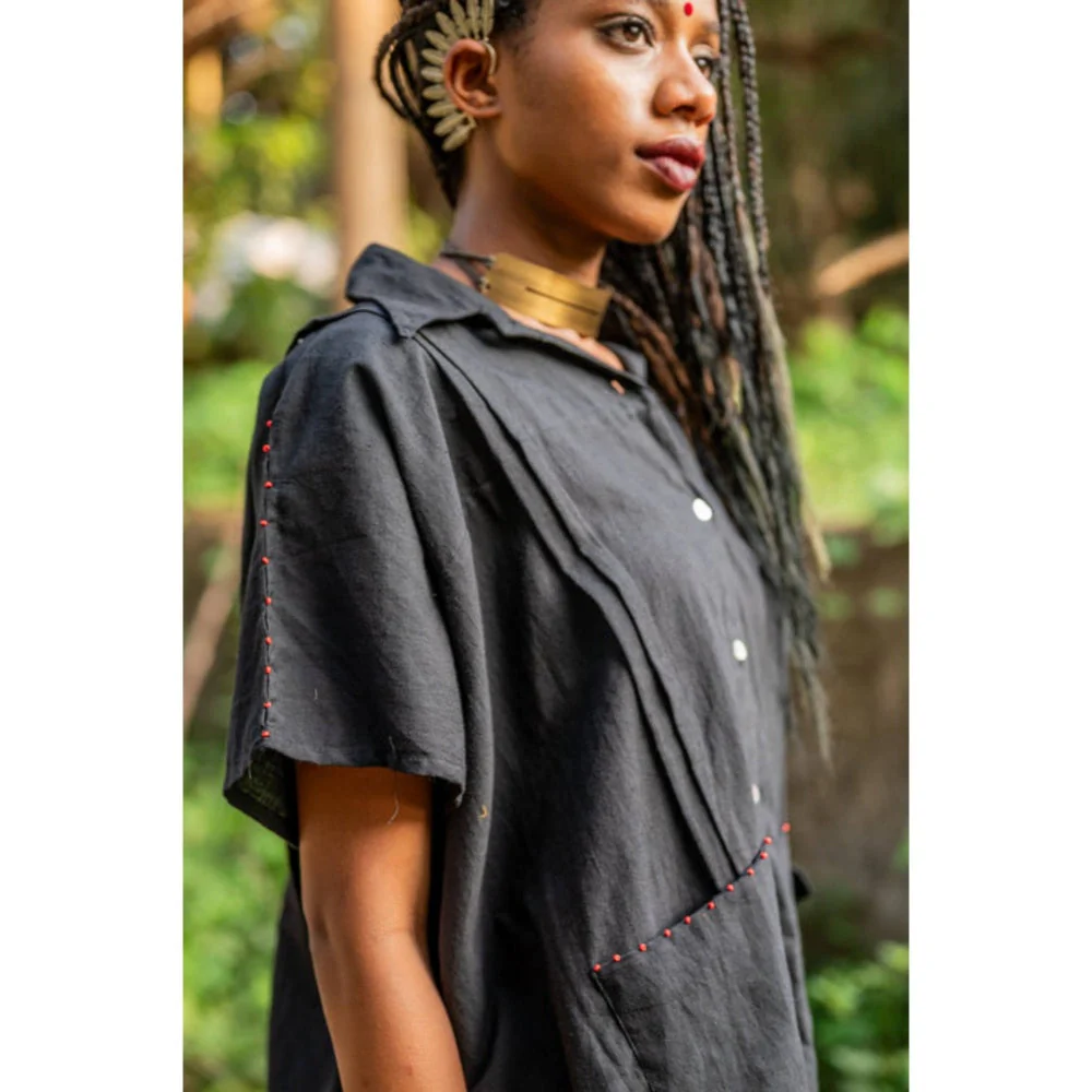 PRATHAA Aastey : Set - Black Mul Kaftan Dhoti - Image 5